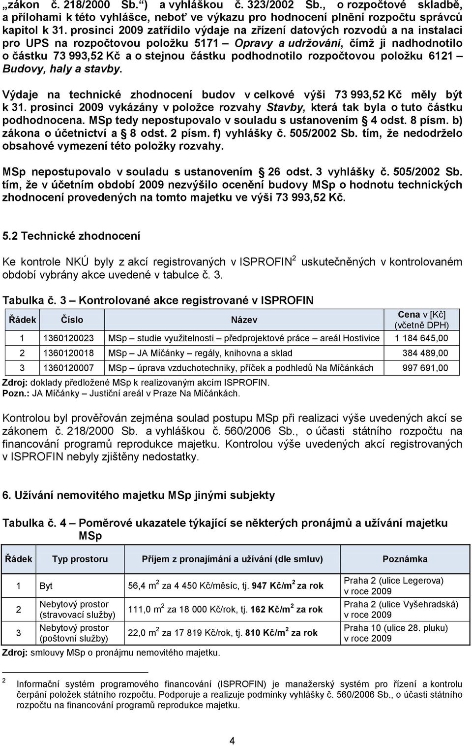 podhodnotilo rozpočtovou položku 6121 Budovy, haly a stavby. Výdaje na technické zhodnocení budov v celkové výši 73 993,52 Kč měly být k 31.