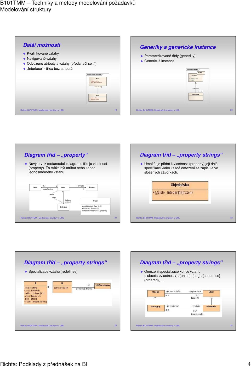 Klient Int-Zásobník - jméno: String - příjmení: String Richta: B101TMM - v UML 19 Richta: B101TMM - v UML 20 Diagram tříd property Nový prvek metamodelu diagramu tříd je vlastnost (property).