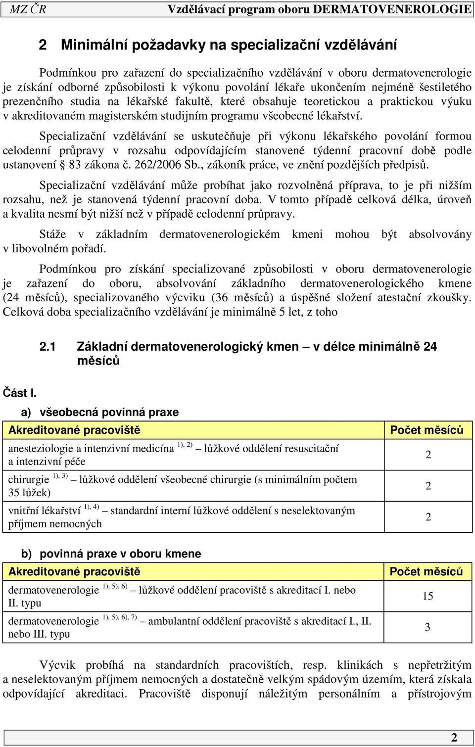 Specializační vzdělávání se uskutečňuje při výkonu lékařského povolání formou celodenní průpravy v rozsahu odpovídajícím stanovené týdenní pracovní době podle ustanovení 83 zákona č. 262/2006 Sb.