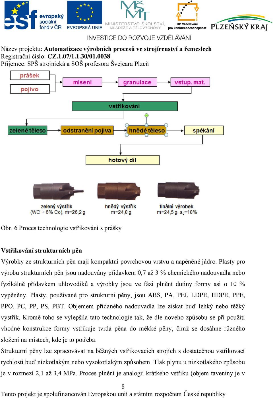 Plasty, pouţívané pro strukturní pěny, jsou ABS, PA, PEI, LDPE, HDPE, PPE, PPO, PC, PP, PS, PBT. Objemem přidaného nadouvadla lze získat buď lehký nebo těţký výstřik.