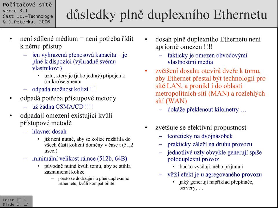 !!! odpadají omezení existující kvůli přístupové metodě hlavně: dosah již není nutné, aby se kolize rozšířila do všech částí kolizní domény v čase t (51,2 μsec.