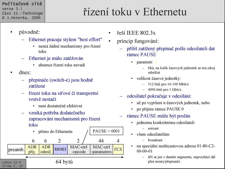 transportní vrstvě nestačí není dostatečně efektivní vzniká potřeba dodatečného zapracování mechanismů pro řízení toku ADR příj. přímo do Ethernetu ADR odesil.