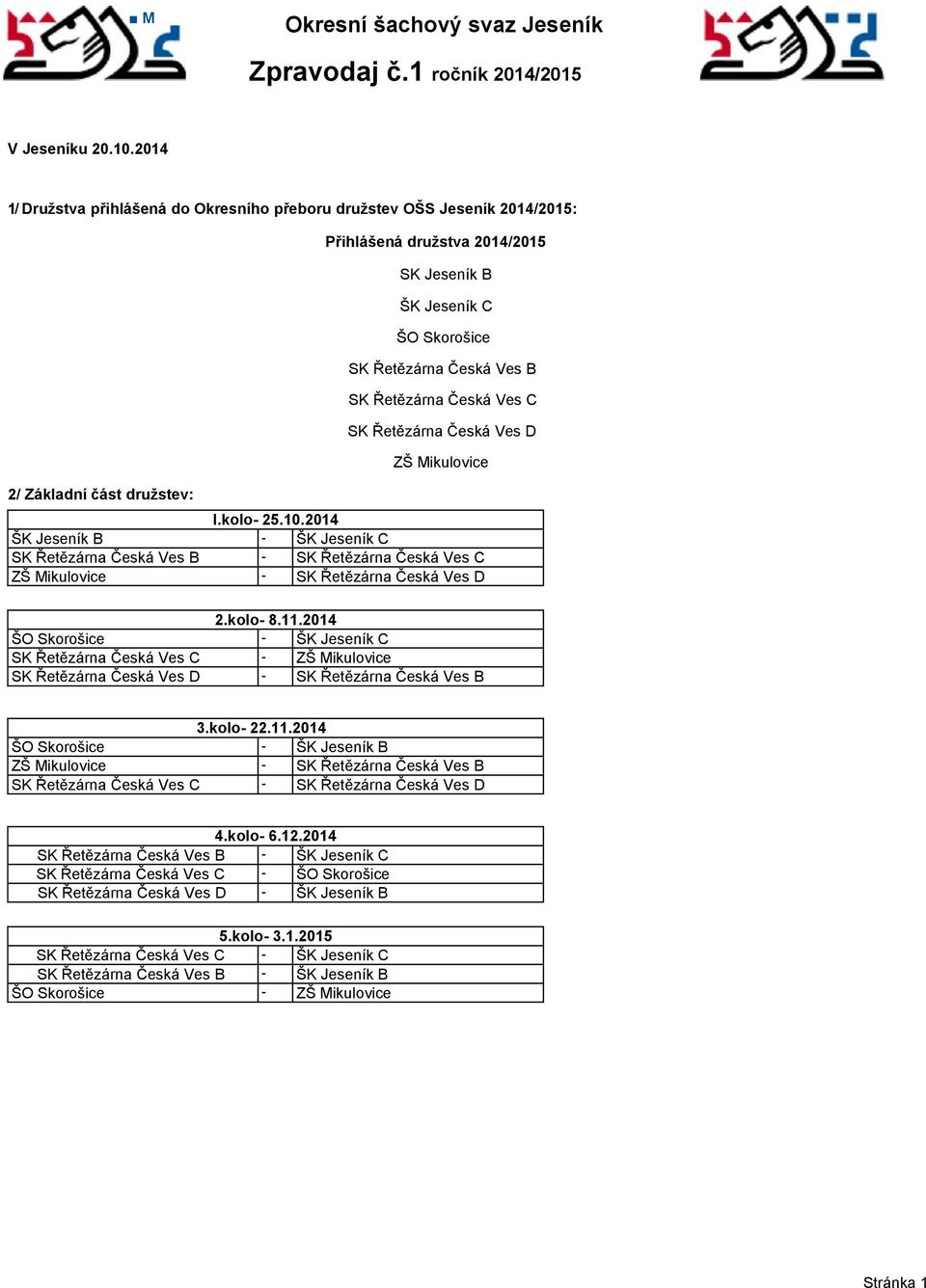 B SK Řetězárna Česká Ves C SK Řetězárna Česká Ves D ZŠ Mikulovice l.kolo- 25.10.