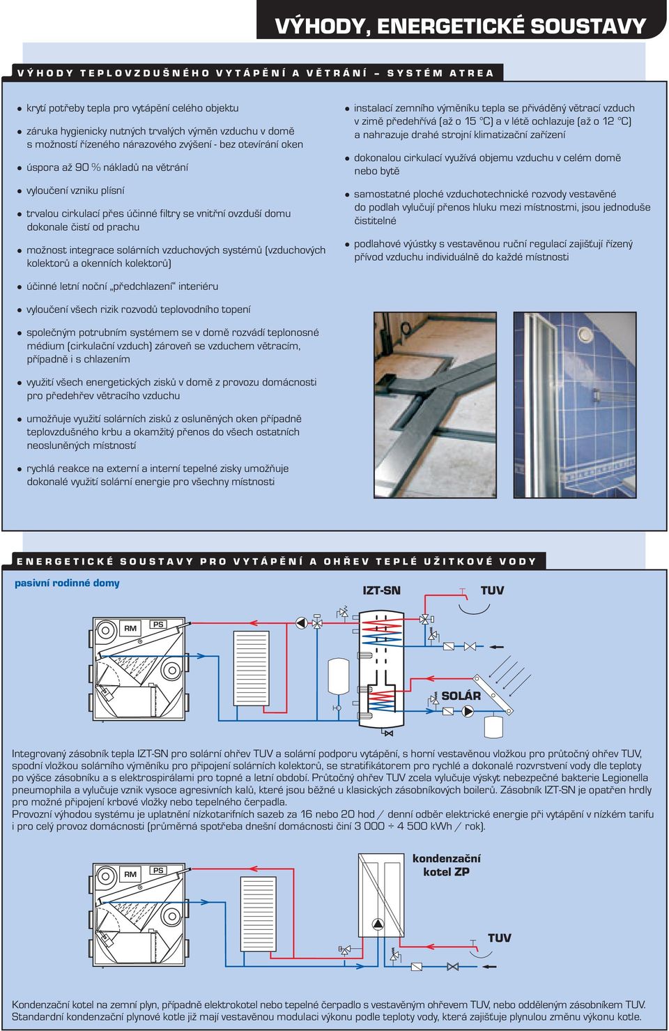 prachu možnost integrace solárních vzduchových systémů (vzduchových kolektorů a okenních kolektorů) instalací zemního výměníku tepla se přiváděný větrací vzduch v zimě předehřívá (až o 5 C) a v létě