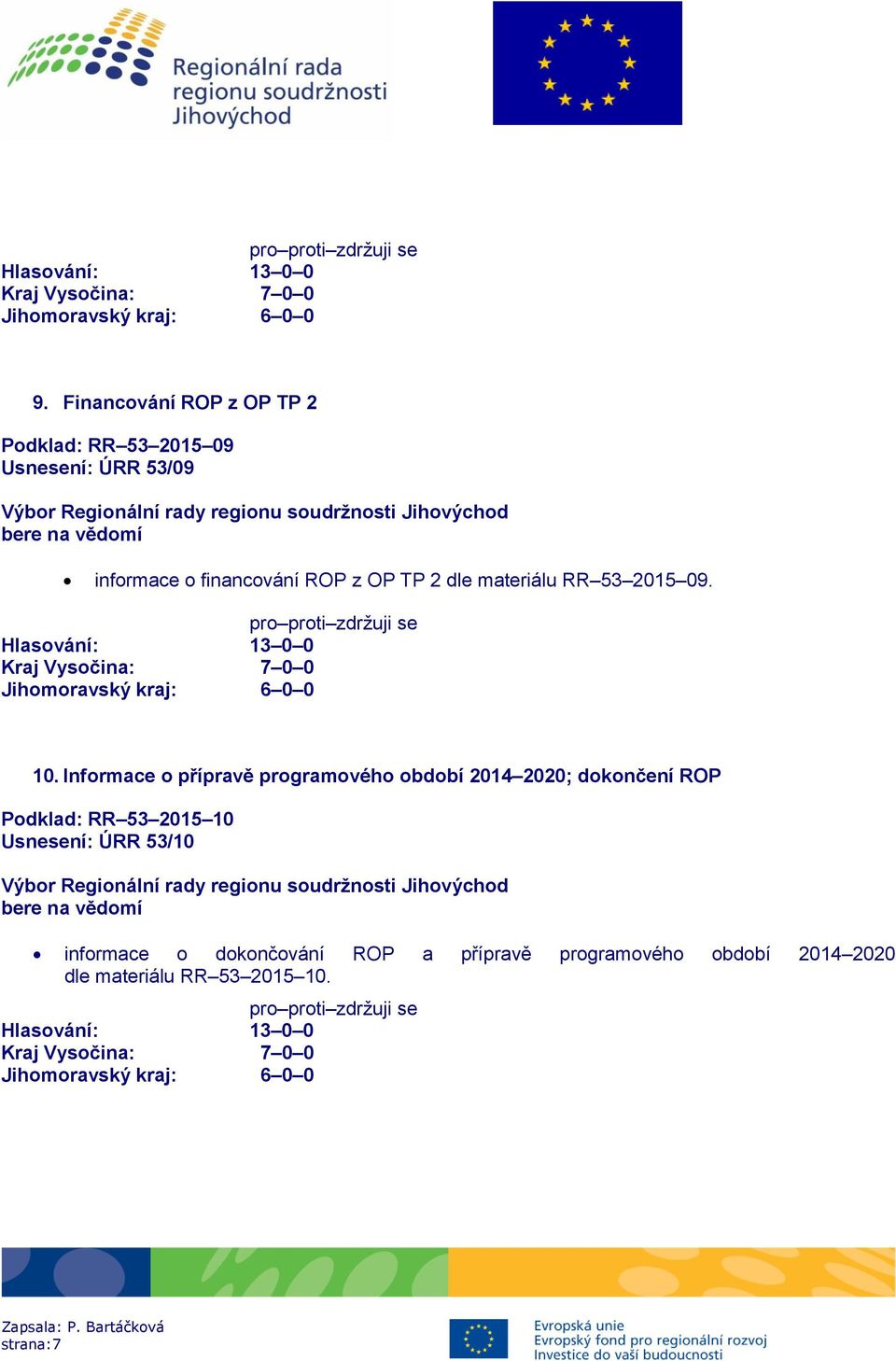 Informace o přípravě programového období 2014 2020; dokončení ROP Podklad: RR 53 2015 10