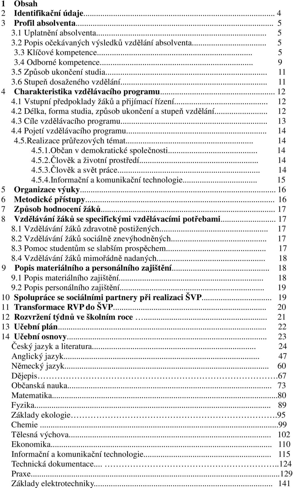 .. 12 4.3 Cíle vzdělávacího programu... 13 4.4 Pojetí vzdělávacího programu... 14 4.5.Realizace průřezových témat... 14 4.5.1.Občan v demokratické společnosti... 14 4.5.2.Člověk a životní prostředí.