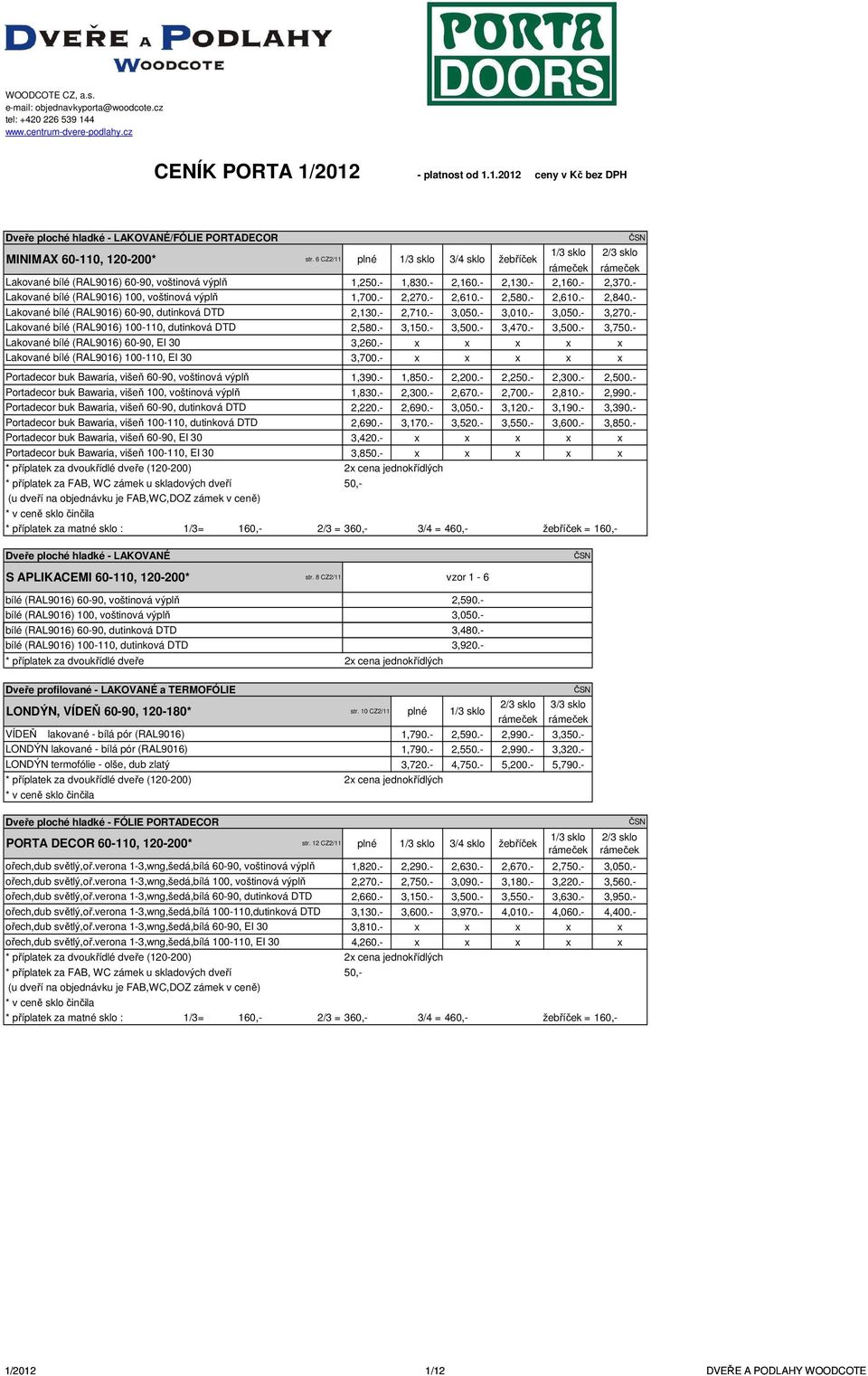 - Lakované bílé (RAL9016) 100, voštinová výplň 1,700.- 2,270.- 2,610.- 2,580.- 2,610.- 2,840.- Lakované bílé (RAL9016) 60-90, dutinková DTD 2,130.- 2,710.- 3,050.- 3,010.- 3,050.- 3,270.