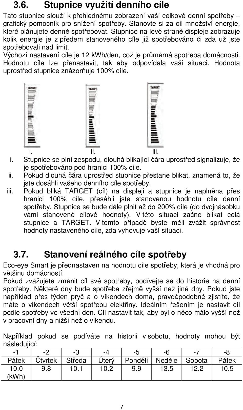 Stupnice na levé straně displeje zobrazuje kolik energie je z předem stanoveného cíle již spotřebováno či zda už jste spotřebovali nad limit.