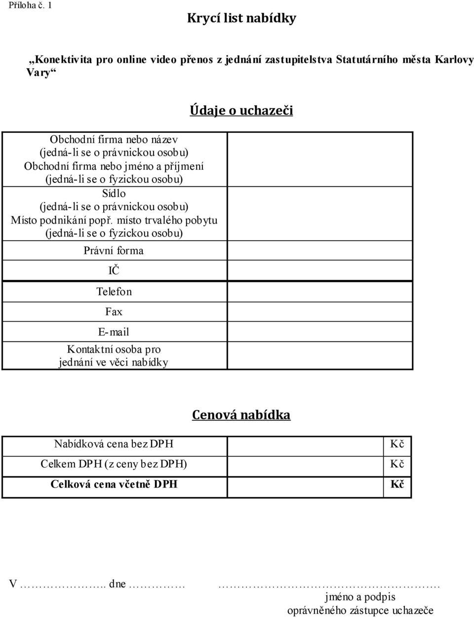 o právnickou osobu) Obchodní firma nebo jméno a příjmení (jedná-li se o fyzickou osobu) Sídlo (jedná-li se o právnickou osobu) Místo podnikání popř.