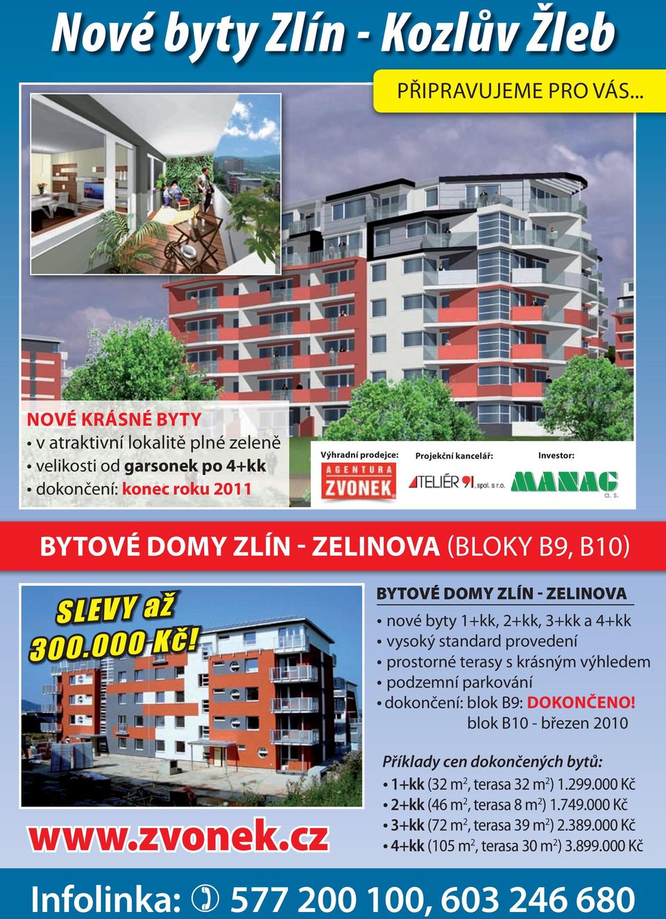 - ZELINOVA (BLOKY B9, B10) SLEVY až 300.000 Kč!
