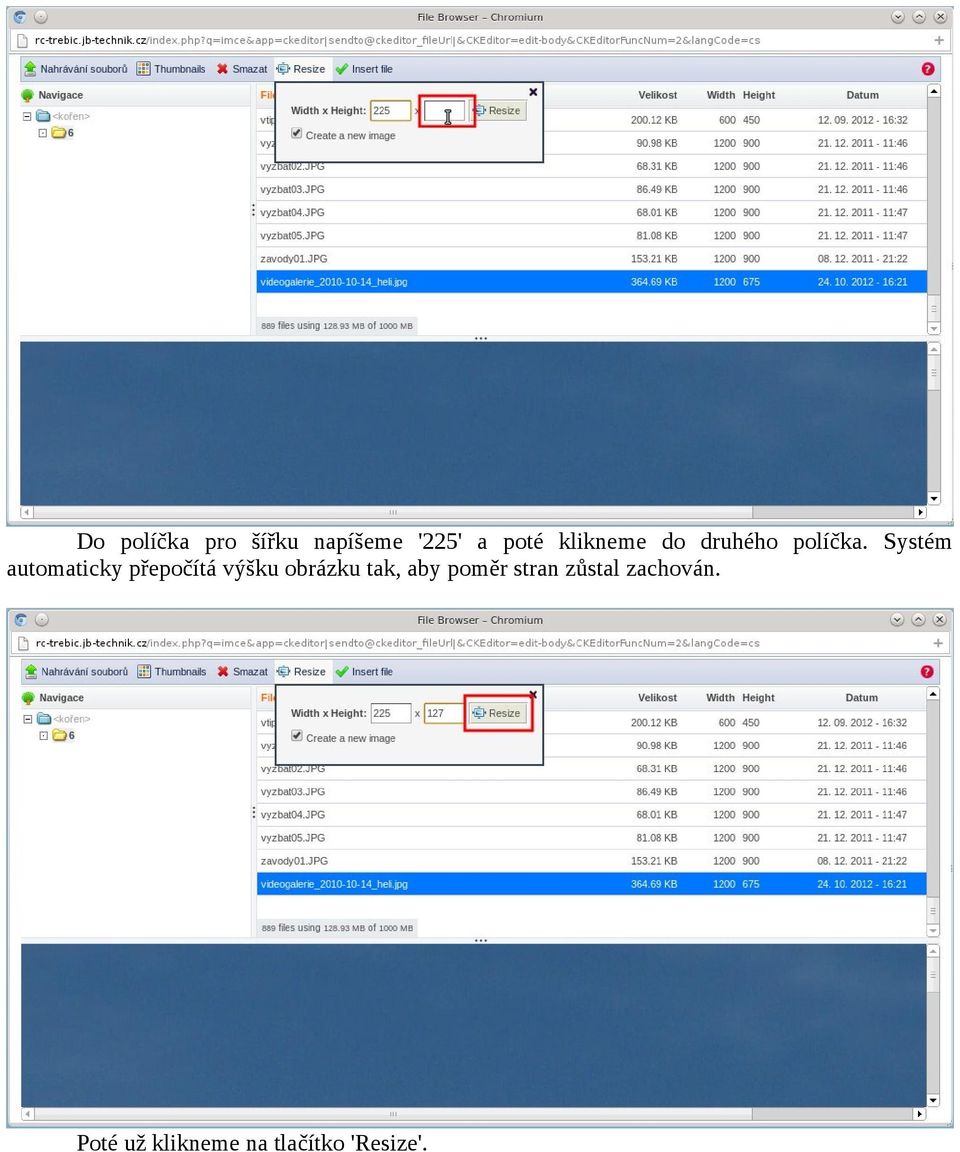 Systém automaticky přepočítá výšku obrázku tak,