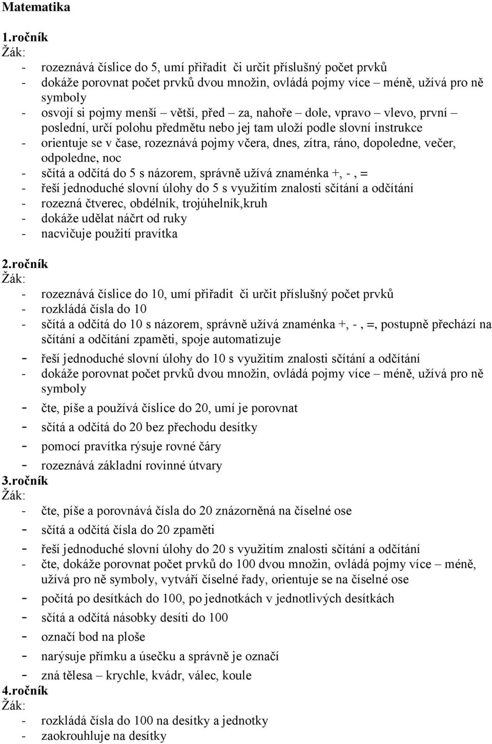 před za, nahoře dole, vpravo vlevo, první poslední, určí polohu předmětu nebo jej tam uloží podle slovní instrukce - orientuje se v čase, rozeznává pojmy včera, dnes, zítra, ráno, dopoledne, večer,