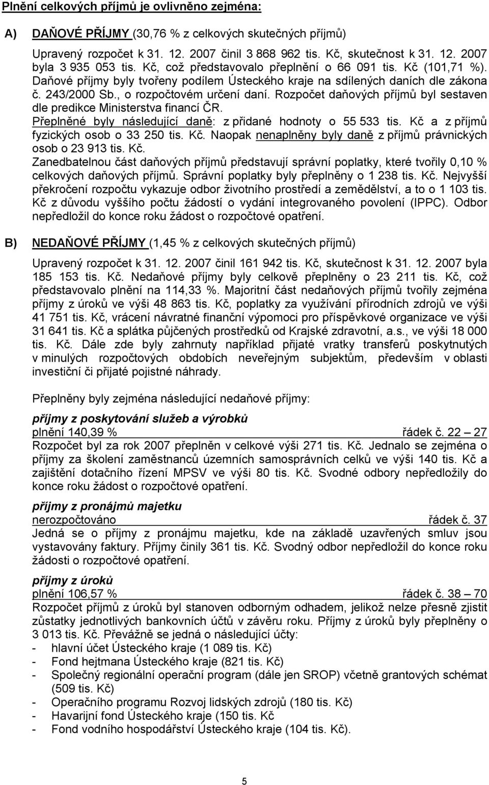 Rozpočet daňových příjmů byl sestaven dle predikce Ministerstva financí ČR. Přeplněné byly následující daně: z přidané hodnoty o 55 533 tis. Kč 