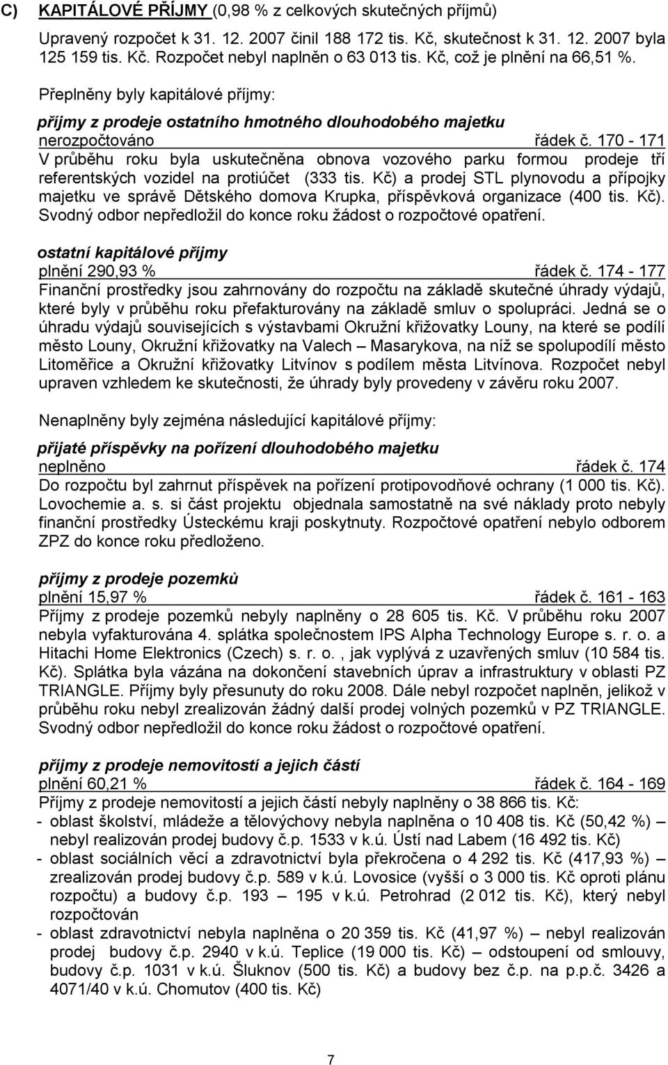 170-171 V průběhu roku byla uskutečněna obnova vozového parku formou prodeje tří referentských vozidel na protiúčet (333 tis.
