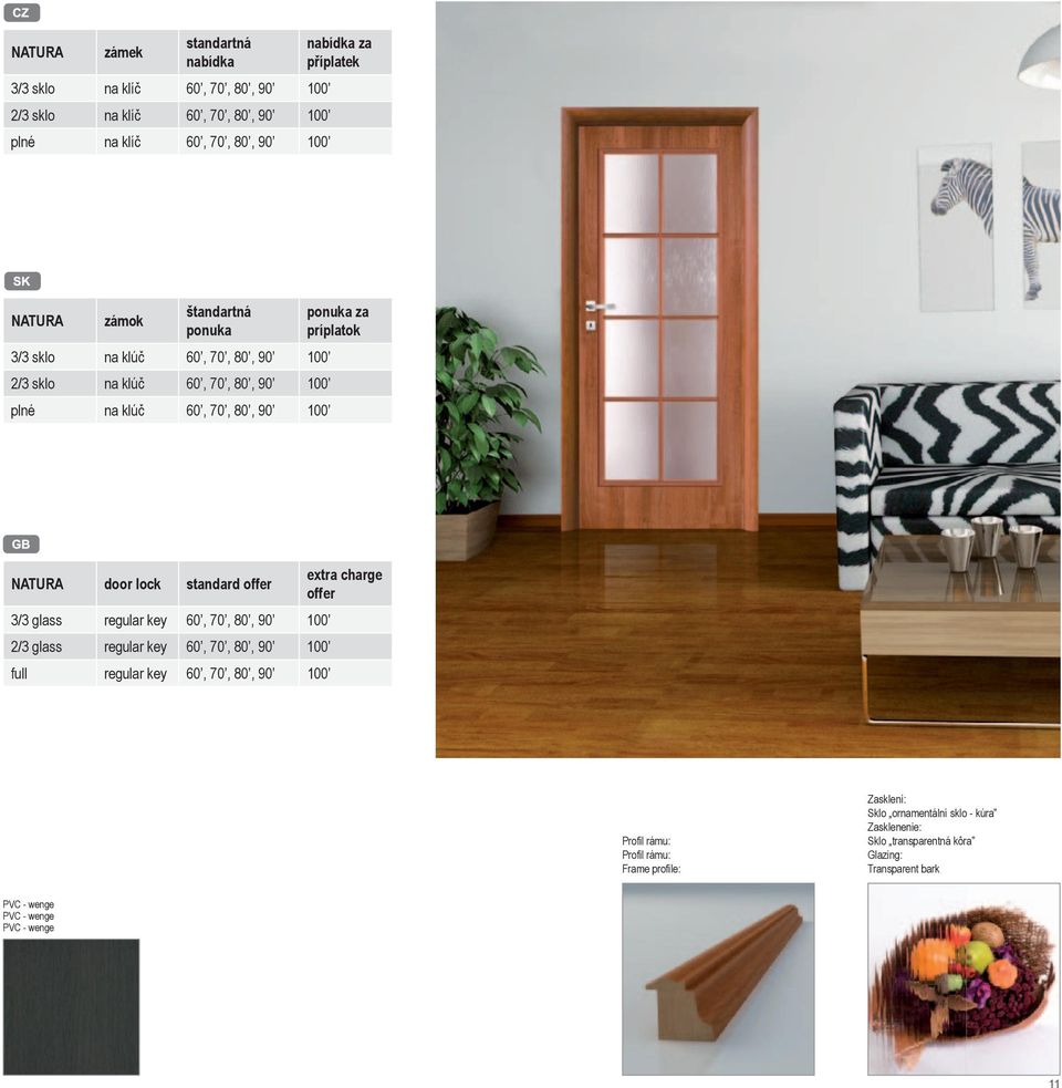 standard offer extra charge offer 3/3 glass regular key 60, 70, 80, 90 100 2/3 glass regular key 60, 70, 80, 90 100 full regular key 60, 70, 80, 90 100 Profil rámu: