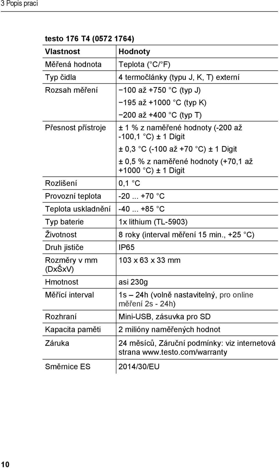 Provozní teplota -20... +70 C Teplota uskladnění -40.