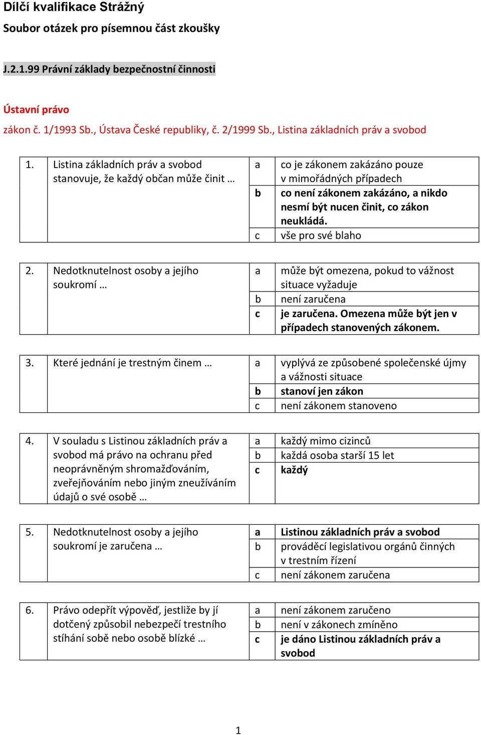 Dílčí kvalifikace Strážný Soubor otázek pro písemnou část zkoušky - PDF  Stažení zdarma