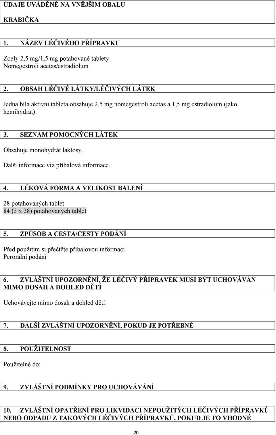 Další informace viz příbalová informace. 4. LÉKOVÁ FORMA A VELIKOST BALENÍ 28 potahovaných tablet 84 (3 x 28) potahovaných tablet 5.