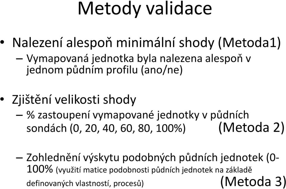 v půdních sondách (0, 20, 40, 60, 80, 100%) (Metoda 2) Zohlednění výskytu podobných půdních