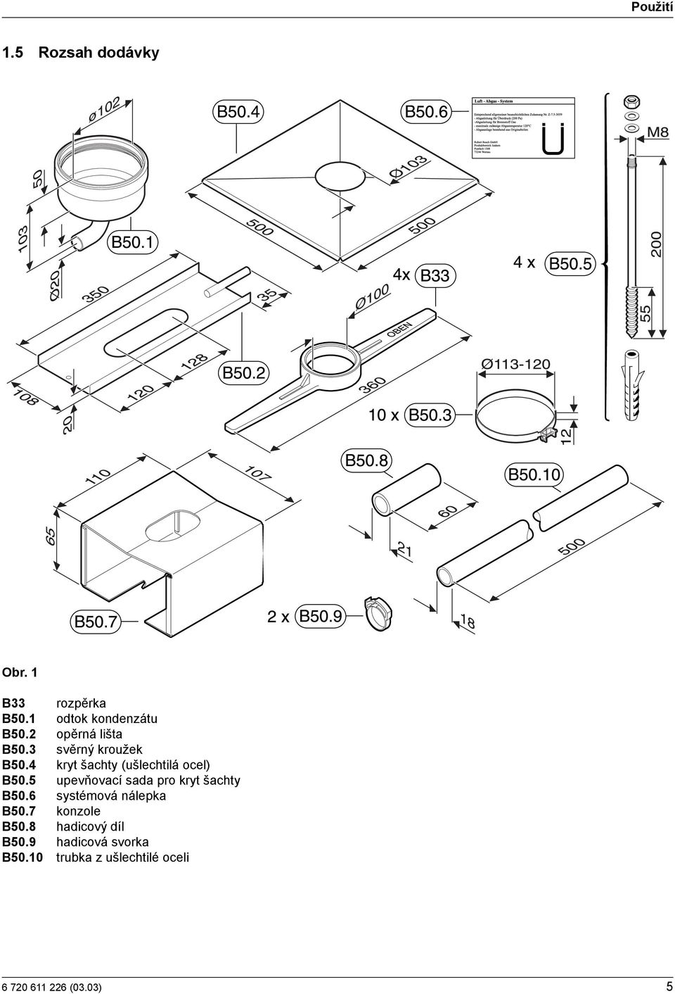5 upevňovací sada pro kryt šachty B50.6 systémová nálepka B50.7 konzole B50.