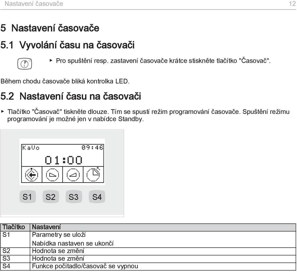 2 Nastavení času na časovači Tlačítko "Časovač" tiskněte dlouze. Tím se spustí režim programování časovače.