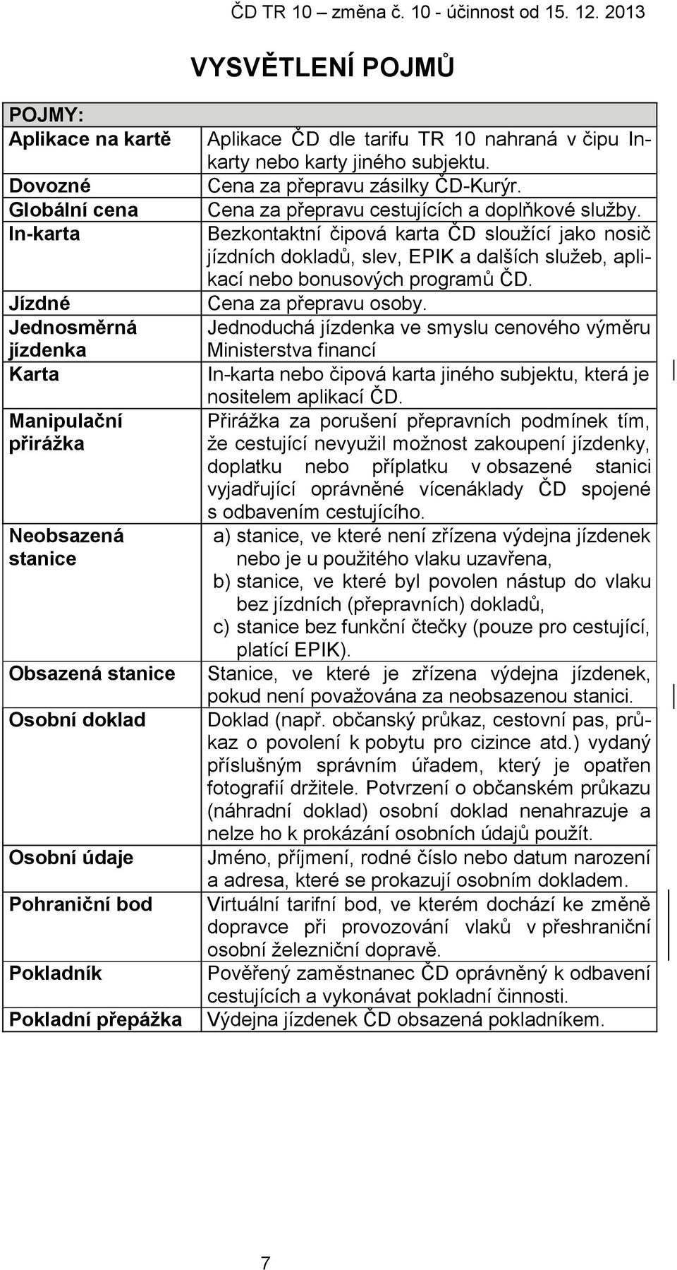 Cena za přepravu cestujících a doplňkové služby. Bezkontaktní čipová karta ČD sloužící jako nosič jízdních dokladů, slev, EPIK a dalších služeb, aplikací nebo bonusových programů ČD.