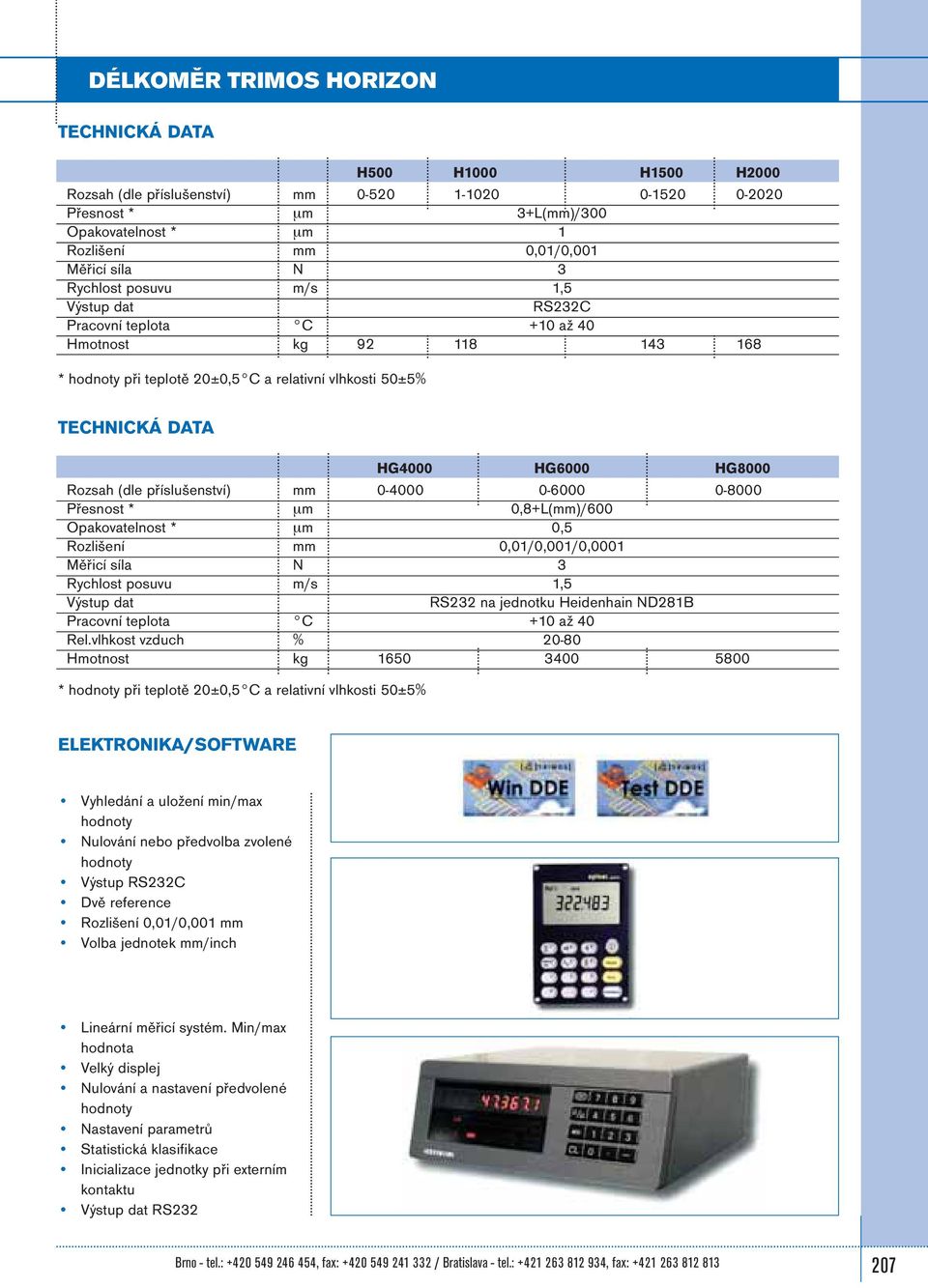 HG8000 Rozsah (dle příslušenství) mm 0-4000 0-6000 0-8000 Přesnost * µm 0,8+L(mm)/600 Opakovatelnost * µm 0,5 Rozlišení mm 0,01/0,001/0,0001 Měřicí síla N 3 Rychlost posuvu m/s 1,5 Výstup dat RS232