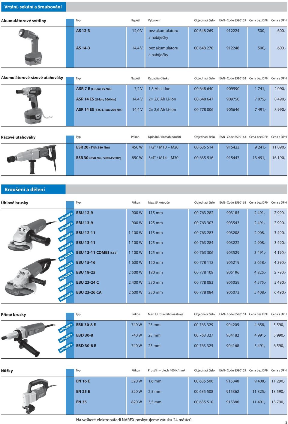 ASR 7 E (Li-lon; 25 Nm) 7,2 V 1,3 Ah Li-lon 00 648 640 909590 1 741,- 2 090,- ASR 14 ES (Li-lon; 206 Nm) 14,4 V 2 2,6 Ah Li-lon 00 648 647 909750 7 075,- 8 490,- ASR 14 ES (SYS; Li-lon; 206 Nm) 14,4