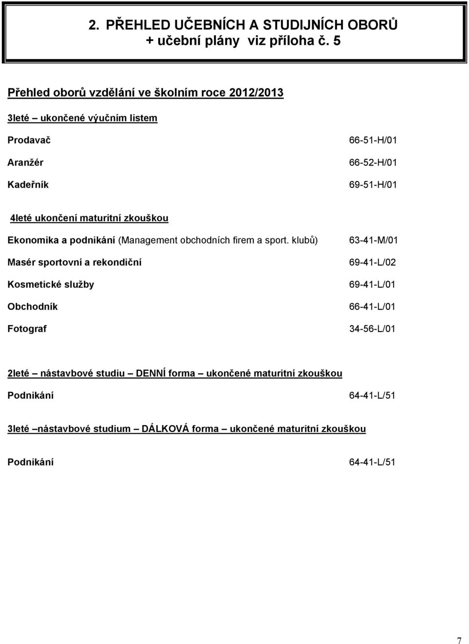 maturitní zkouškou Ekonomika a podnikání (Management obchodních firem a sport.