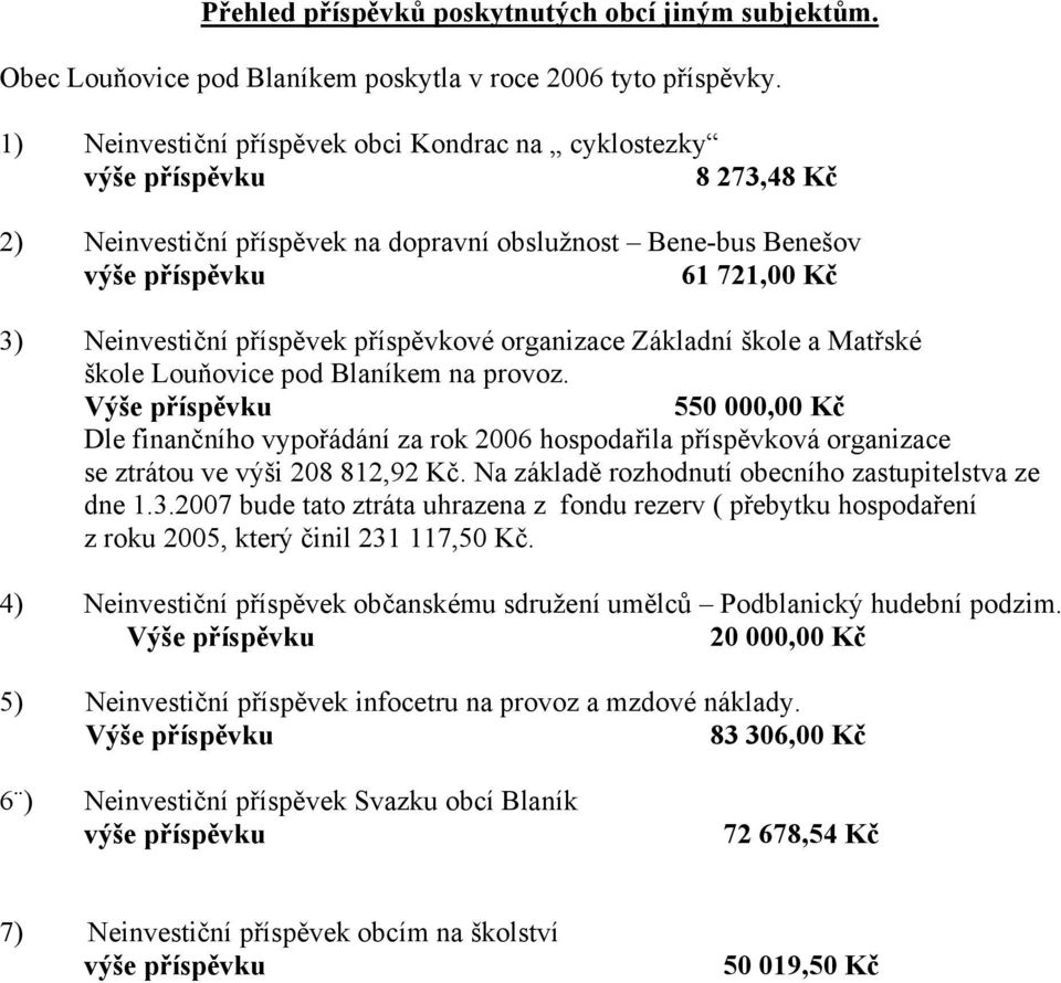 příspěvek příspěvkové organizace Základní škole a Matřské škole Louňovice pod Blaníkem na provoz.
