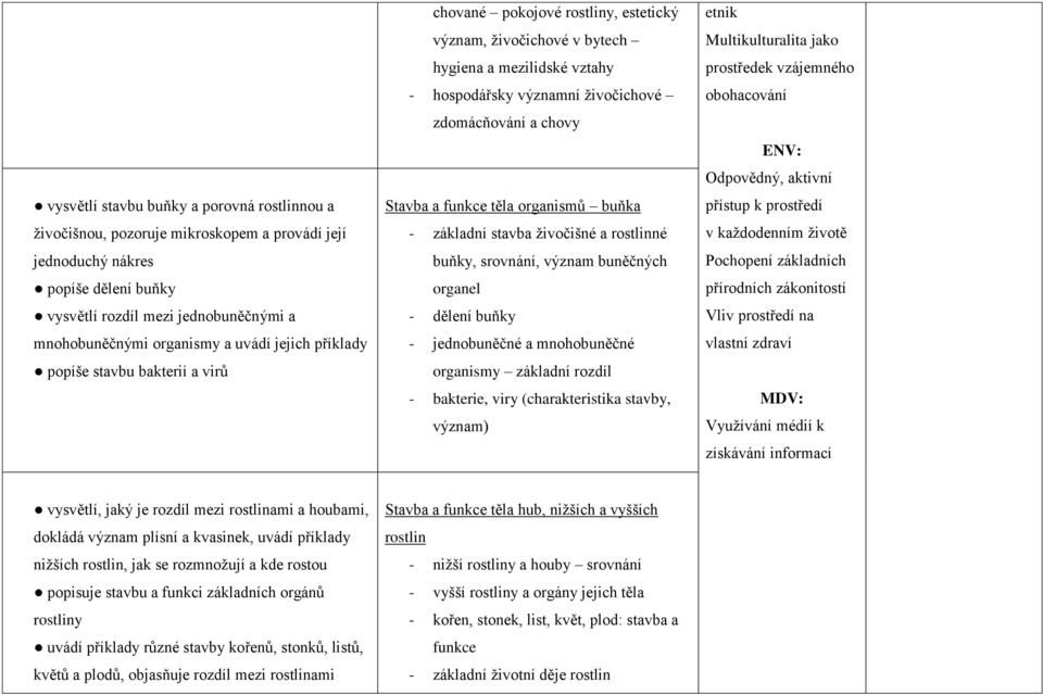 Stavba a funkce těla organismů buňka základní stavba živočišné a rostlinné buňky, srovnání, význam buněčných organel dělení buňky jednobuněčné a mnohobuněčné organismy základní rozdíl bakterie, viry