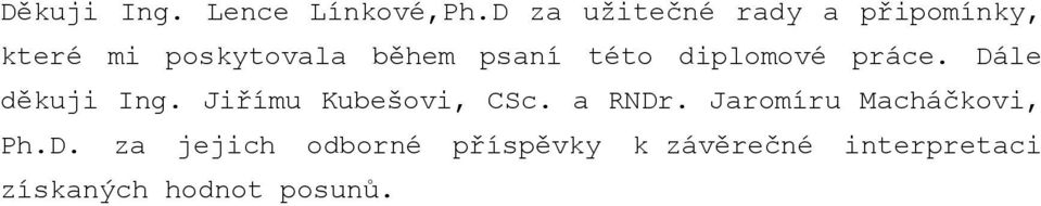 této diplomové práce. Dále děkuji Ing. Jiřímu Kubešovi, CSc.