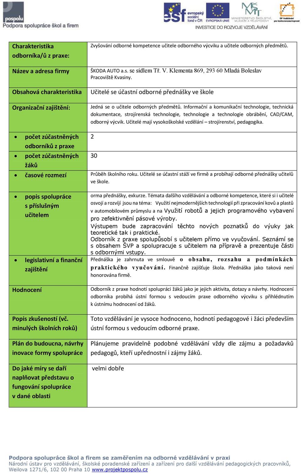 Informační a komunikační technologie, technická dokumentace, strojírenská technologie, technologie a technologie obrábění, CAD/CAM, odborný výcvik.