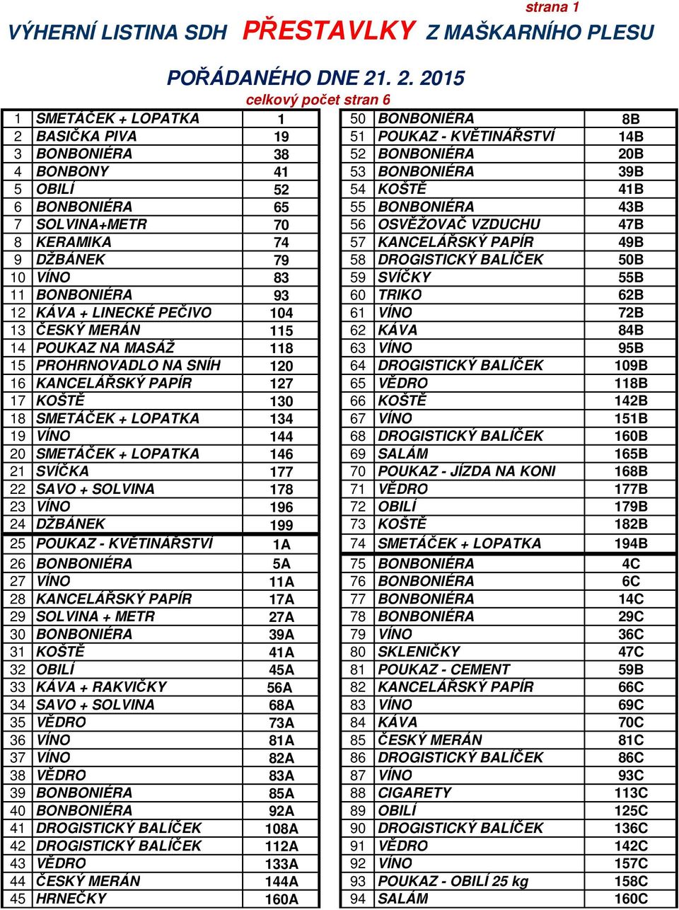 KOŠTĚ 41B 6 BONBONIÉRA 65 55 BONBONIÉRA 43B 7 SOLVINA+METR 70 56 OSVĚŽOVAČ VZDUCHU 47B 8 KERAMIKA 74 57 KANCELÁŘSKÝ PAPÍR 49B 9 DŽBÁNEK 79 58 DROGISTICKÝ BALÍČEK 50B 10 VÍNO 83 59 SVÍČKY 55B 11