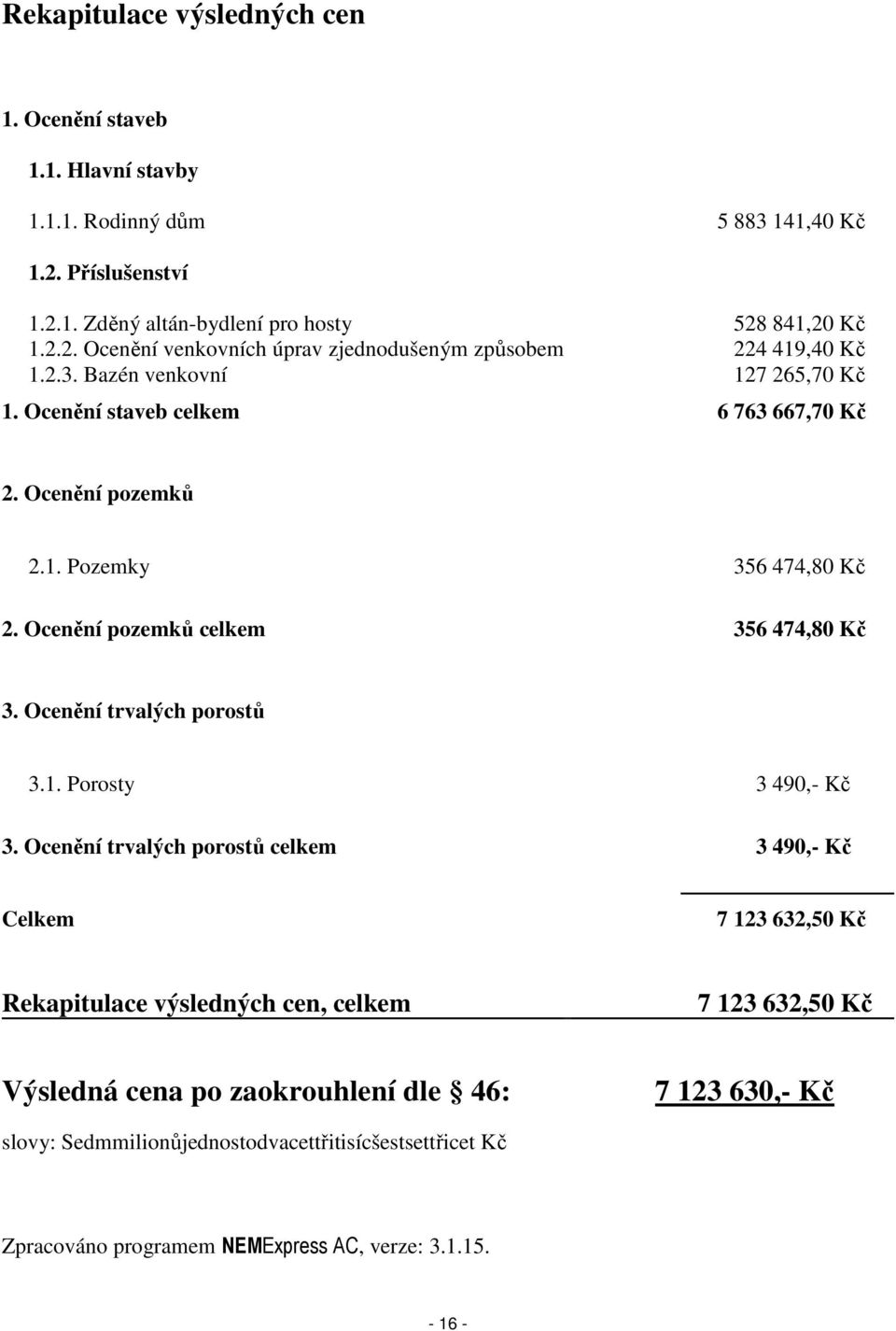 Ocenění trvalých porostů 3.1. Porosty 3 490,- Kč 3.