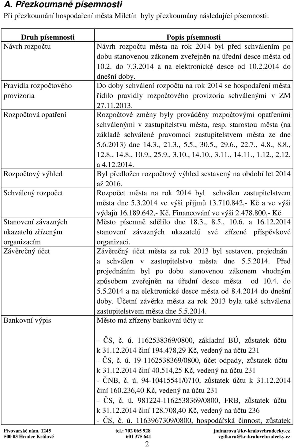 Pravidla rzpčtvéh D dby schválení rzpčtu na rk 2014 se hspdaření města prvizria řídil pravidly rzpčtvéh prvizria schválenými v ZM 27.11.2013.