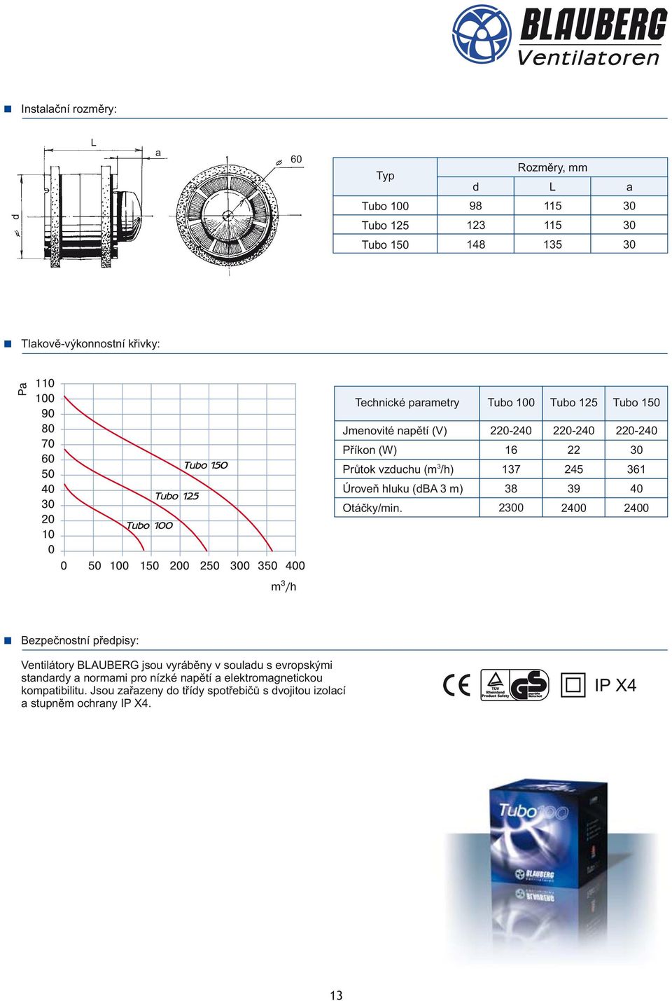 200 Ventilátory BLAUBERG jsou vyráběny v souladu s evropskými standardy a normami pro nízké napětí a