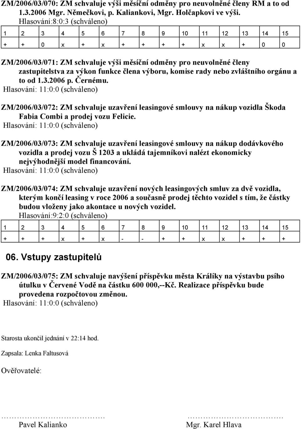 zvláštního orgánu a to od 1.3.2006 p. Černému. ZM/2006/03/072: ZM schvaluje uzavření leasingové smlouvy na nákup vozidla Škoda Fabia Combi a prodej vozu Felicie.