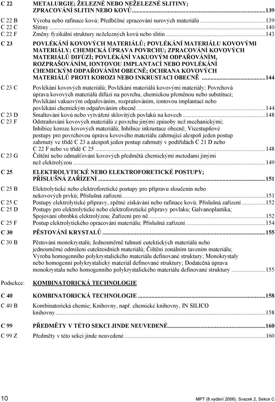 ..143 C 23 POVLÉKÁNÍ KOVOVÝCH MATERIÁLŮ; POVLÉKÁNÍ MATERIÁLU KOVOVÝMI MATERIÁLY; CHEMICKÁ ÚPRAVA POVRCHU; ZPRACOVÁNÍ KOVOVÝCH MATERIÁLŮ DIFÚZÍ; POVLÉKÁNÍ VAKUOVÝM ODPAŘOVÁNÍM, ROZPRAŠOVÁNÍM, IONTOVOU