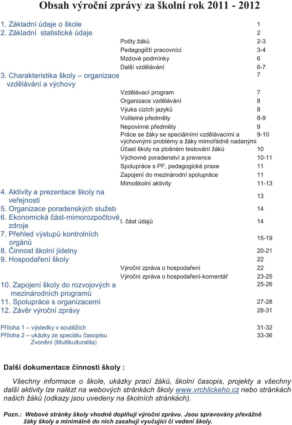 žáky se speciálními vzdělávacími a 9-10 výchovnými problémy a žáky mimořádně nadanými Účast školy na plošném testování žáků 10 Výchovné poradenství a prevence 10-11 Spolupráce s PF, pedagogické praxe