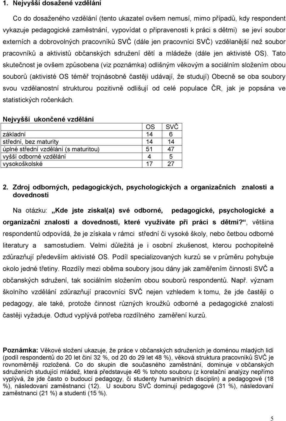 Tato skutečnost je ovšem způsobena (viz poznámka) odlišným věkovým a sociálním složením obou souborů (aktivisté OS téměř trojnásobně častěji udávají, že studují) Obecně se oba soubory svou