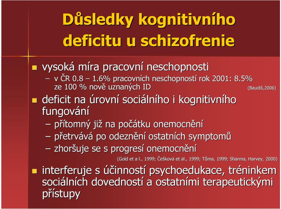 přetrvává po odeznění ostatních symptomů zhoršuje se s progresí onemocnění Baudiš,2006) (Gold et a l., 1999; Češková et al.