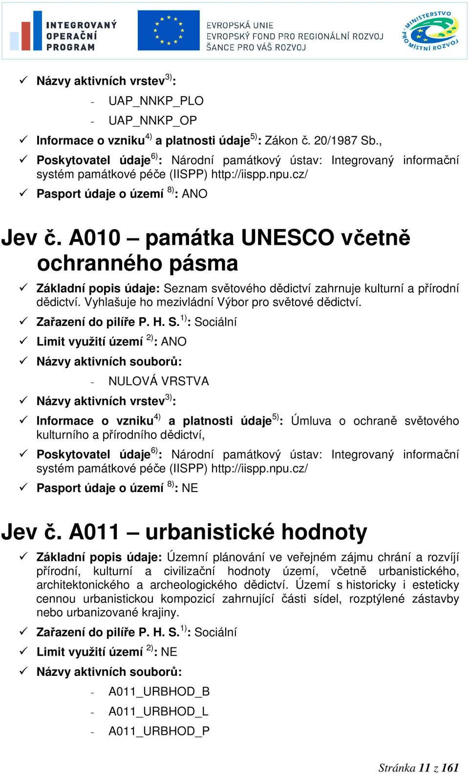 A010 památka UNESCO včetně ochranného pásma Základní popis údaje: Seznam světového dědictví zahrnuje kulturní a přírodní dědictví. Vyhlašuje ho mezivládní Výbor pro světové dědictví.