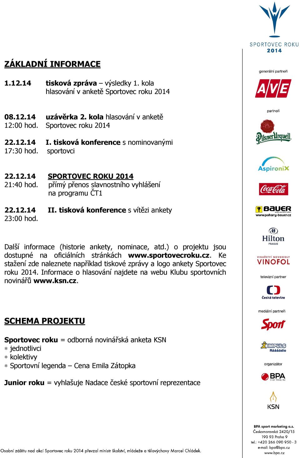 tisková konference s vítězi ankety 23:00 hod. Další informace (historie ankety, nominace, atd.) o projektu jsou dostupné na oficiálních stránkách www.sportovecroku.cz.