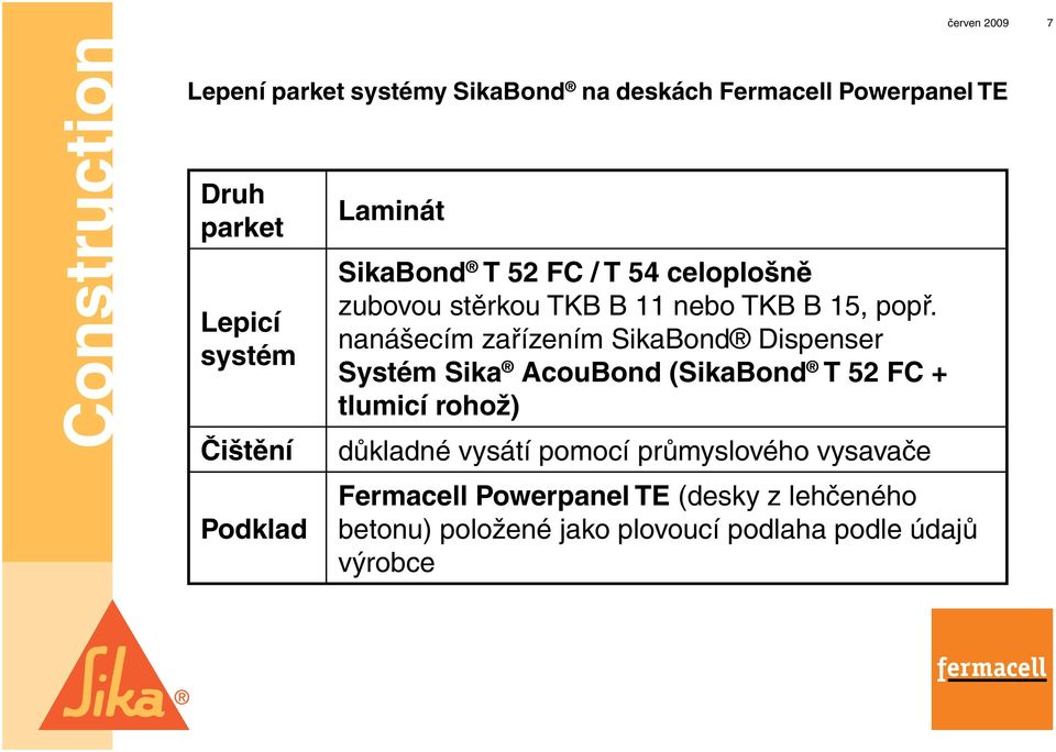 nanášecím zařízením SikaBond Dispenser Systém Sika AcouBond (SikaBond T 52 FC + tlumicí