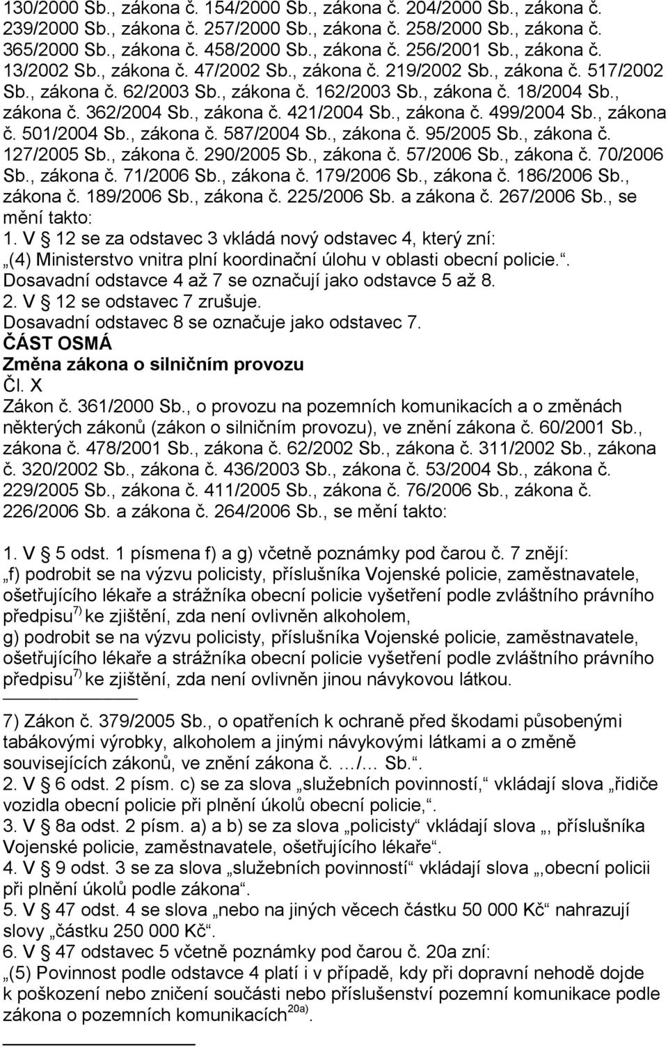 , zákona č. 499/2004 Sb., zákona č. 501/2004 Sb., zákona č. 587/2004 Sb., zákona č. 95/2005 Sb., zákona č. 127/2005 Sb., zákona č. 290/2005 Sb., zákona č. 57/2006 Sb., zákona č. 70/2006 Sb., zákona č. 71/2006 Sb.