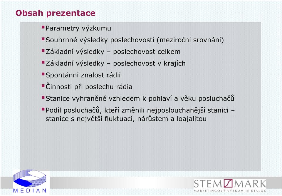 znalost rádií Činnosti při poslechu rádia Stanice vyhraněné vzhledem k pohlaví a věku