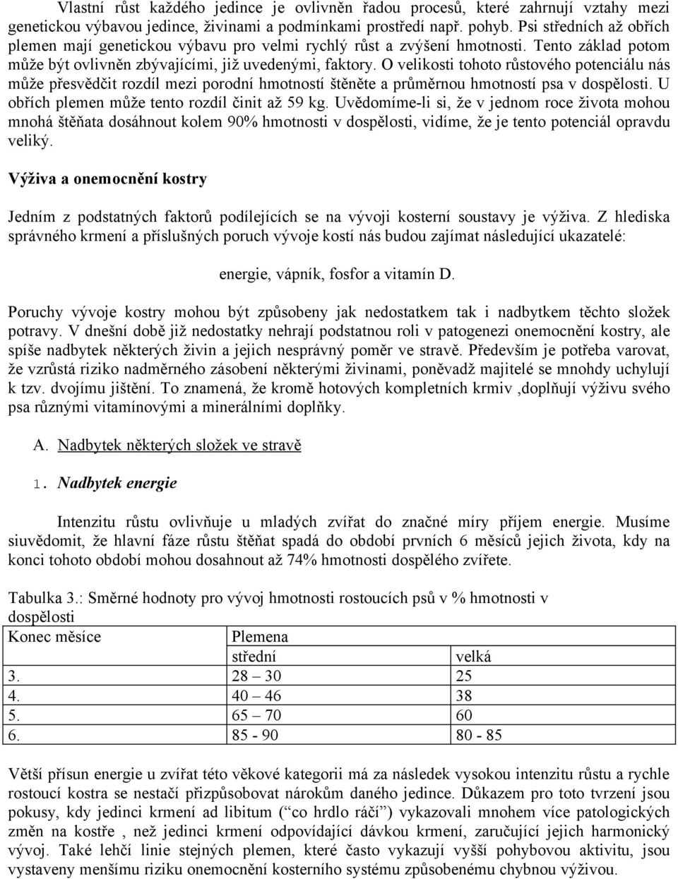 O velikosti tohoto růstového potenciálu nás může přesvědčit rozdíl mezi porodní hmotností štěněte a průměrnou hmotností psa v dospělosti. U obřích plemen může tento rozdíl činit až 59 kg.