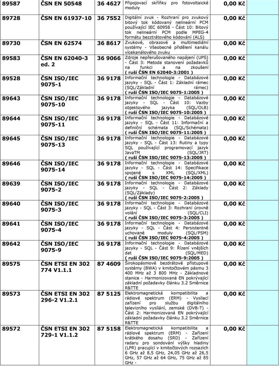 9075-4 89642 ČSN ISO/IEC 9075-9 89575 ČSN ETSI EN 302 774 V1.
