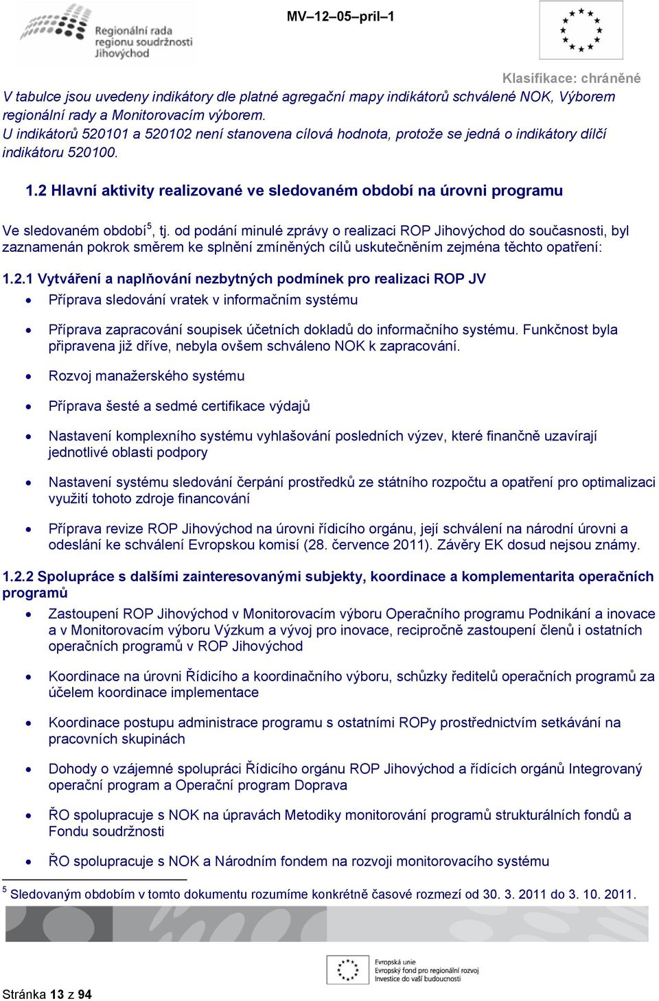 2 Hlavní aktivity realizované ve sledovaném období na úrovni programu Ve sledovaném období 5, tj.